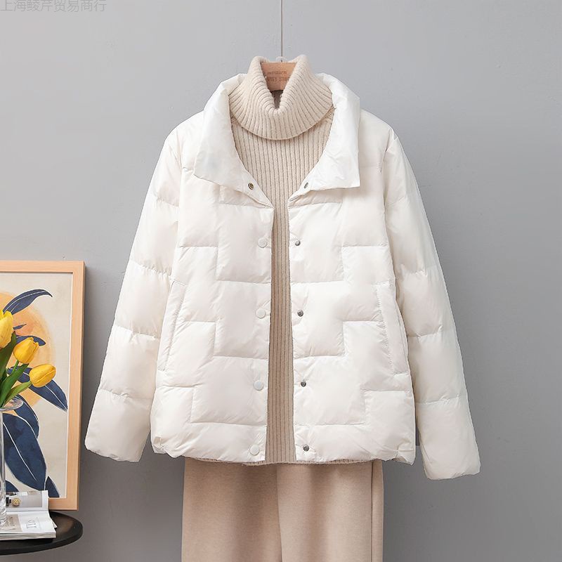 Down Jacket Women's Short 2025 New Autumn and Winter Lightweight Loose Jacket Stand Collar Thin White Duck down Light Trend