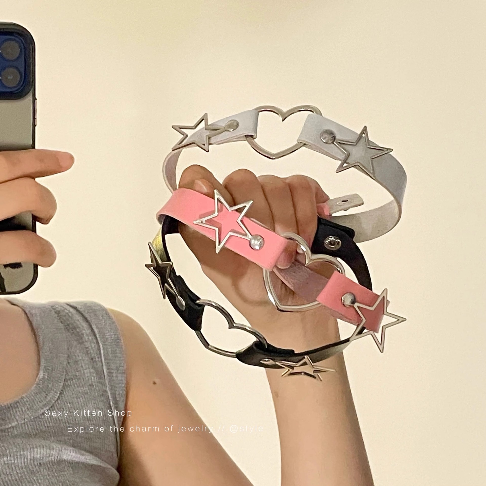 Daily Occasion Simple Style Star Heart Shape Pu Leather Choker Wholesale