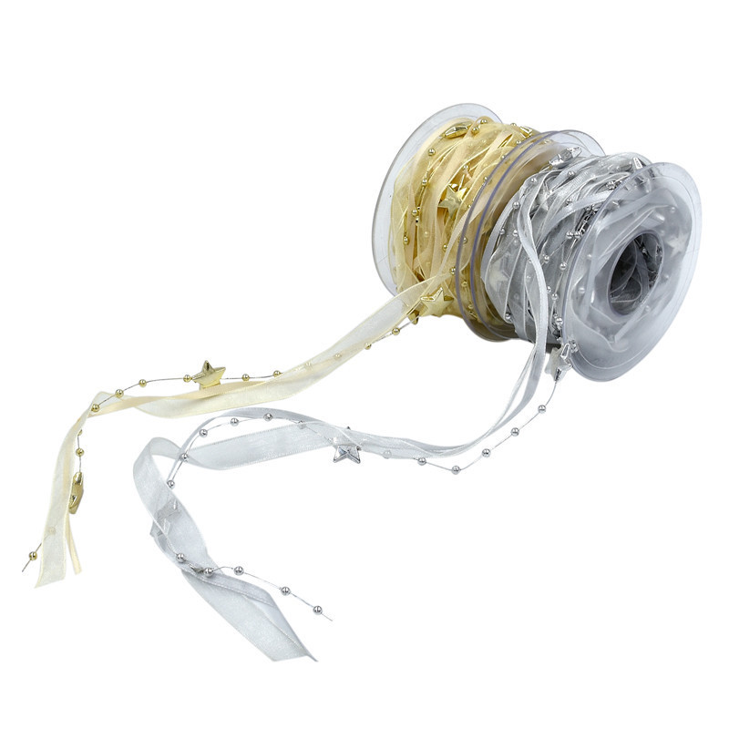 Transfronteriza estrella de cinco puntas cuentas de alambre de plástico cinta de gasa flor regalo embalaje cinta árbol de Navidad cinta decorativa