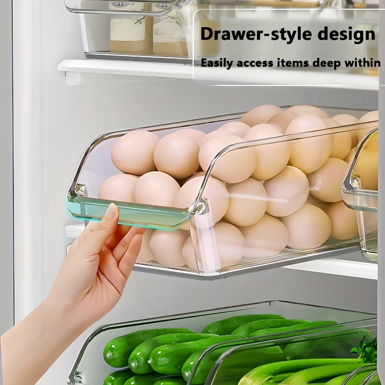 Cross-border New Kitchen Refrigerator Organizer Box Snack Miscellaneous Items Transparent Storage Basket Drawer Home Bedroom Desktop Organization