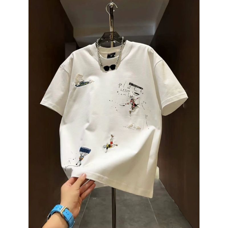 2026 Summer New Men's Short-Sleeve T-Shirt Fashion Trendy Versatile Street Style Round Neck Cartoon Print Base Shirt Half-Sleeve