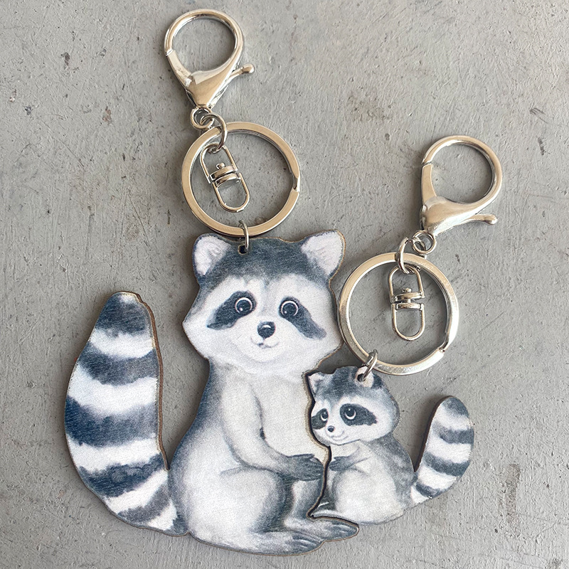 Cartoon Style Animal Wood Printing Bag Pendant Keychain display picture 2