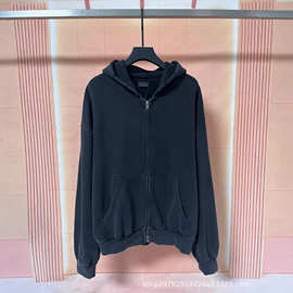 正确版本B家25FW新款水洗做旧磨破发泡印花拉链连帽卫衣OS版型INS