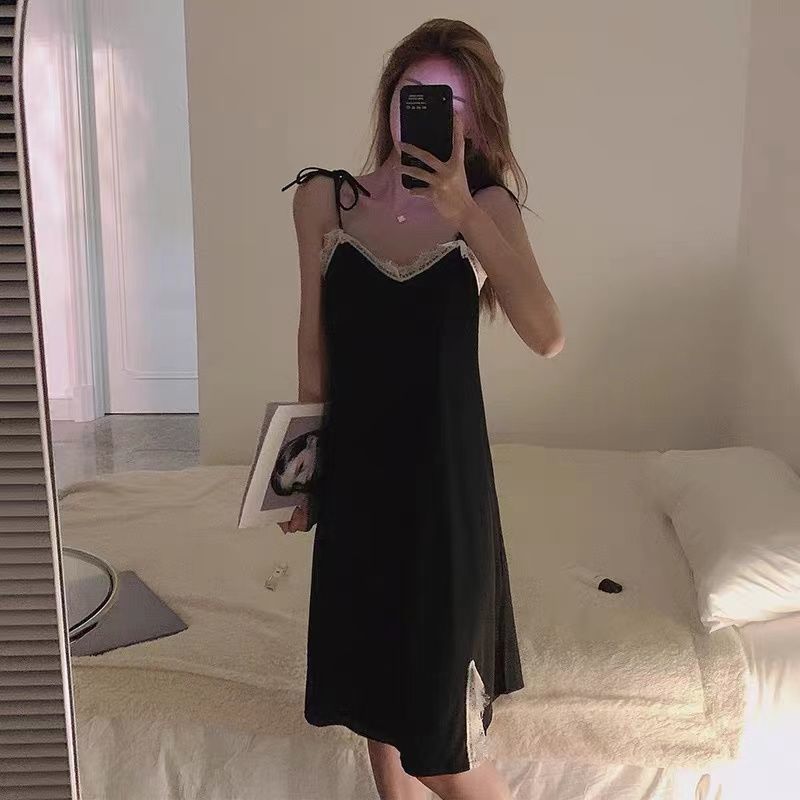 2024 vestido de dormir de cinturón para mujeres de verano delgado hilo de hielo sexy pequeño cordón fresco vestido de ropa de casa pijama de mujer