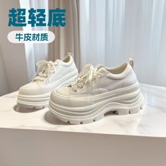 发泡底头层牛皮7cm增高松糕厚底小白鞋2025新款百搭显瘦休闲