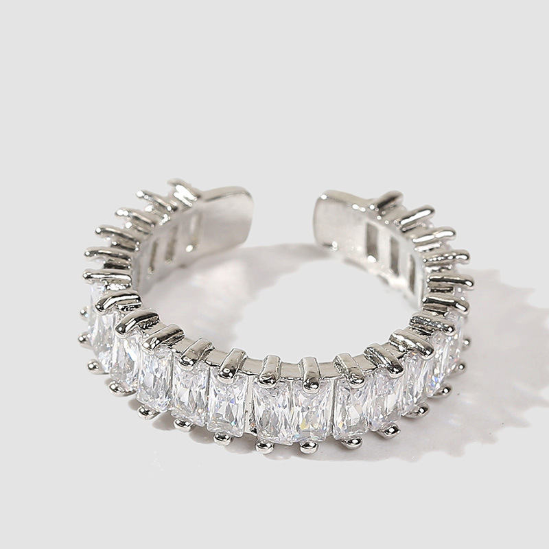 Korean simple temperament copper inlaid zirconium open creative high-quality ring jewelry