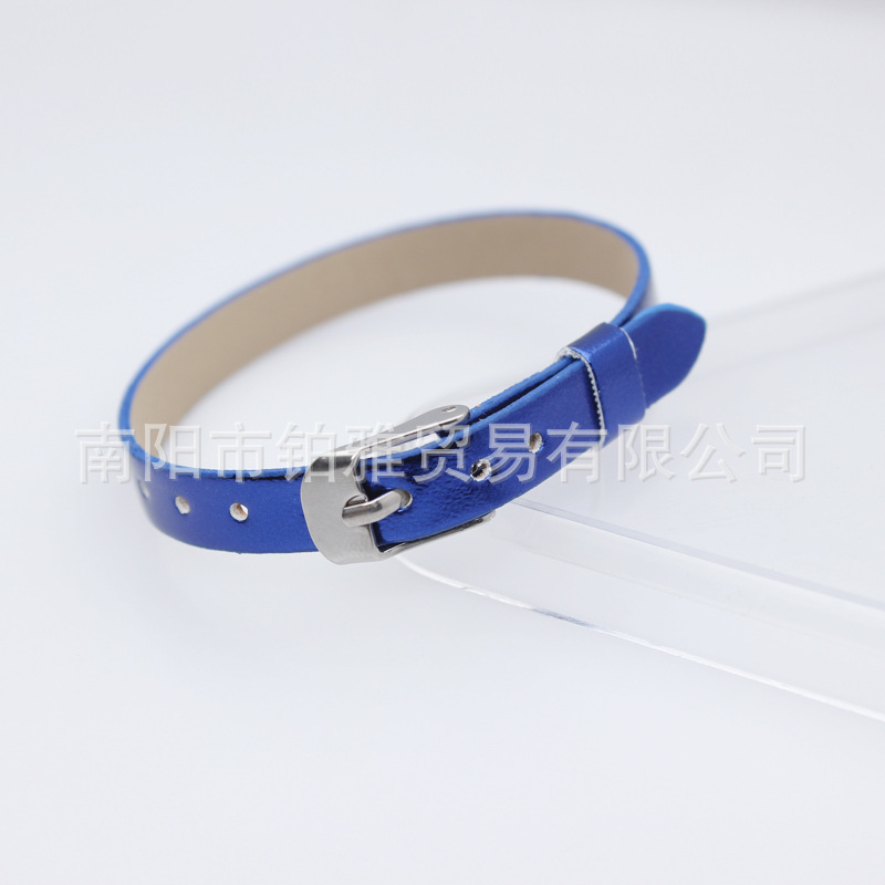 Treasure Blue-8mm square steel buckle metal leather