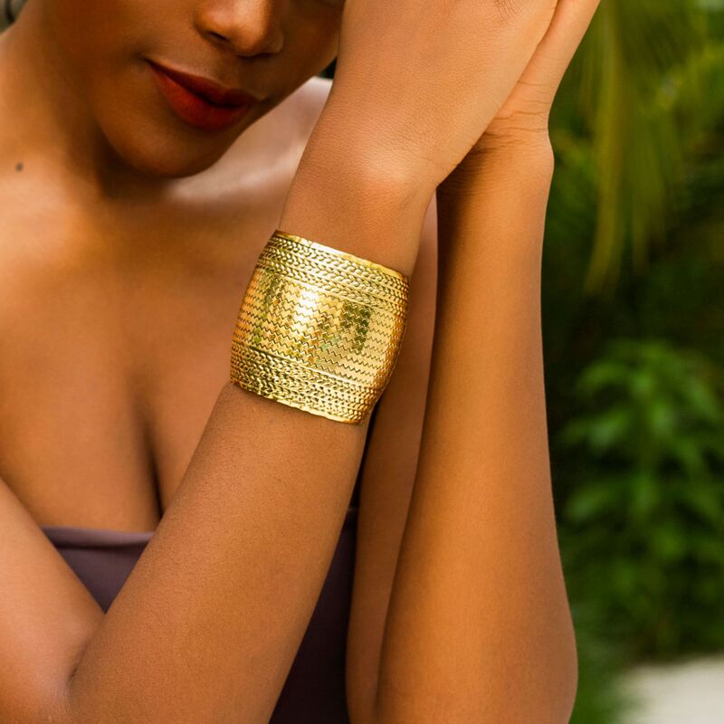 European and American Cross-Border Products Punk Drum-Shaped Metal Opening Wide Cuff Bracelet Simple Upper Armband Ring Bracelet for Women