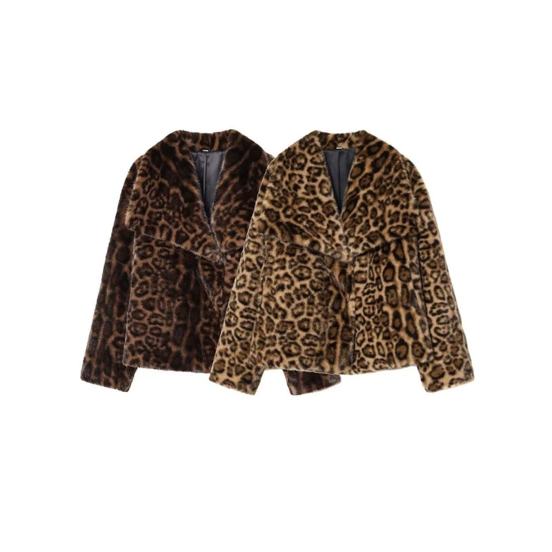 Cross-border faux fur 2026 new fashion European and American style large lapel artificial fur short coat leopard print jacket coat Cross-border faux fur 2026 new fashion European and American style large lapel artificial fur short coat leopard print jacket coat