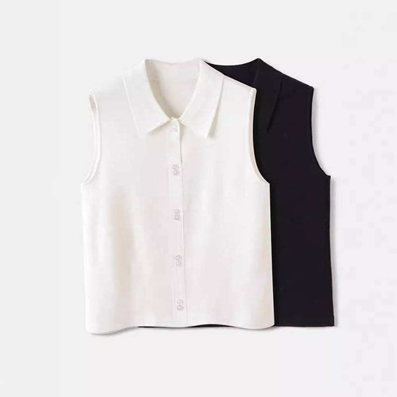 Shirt Collar Knitted Vest Women's Merino Wool Sleeveless Bottoming Shirt Vest Lapel Layered with Sleeveless Shirt