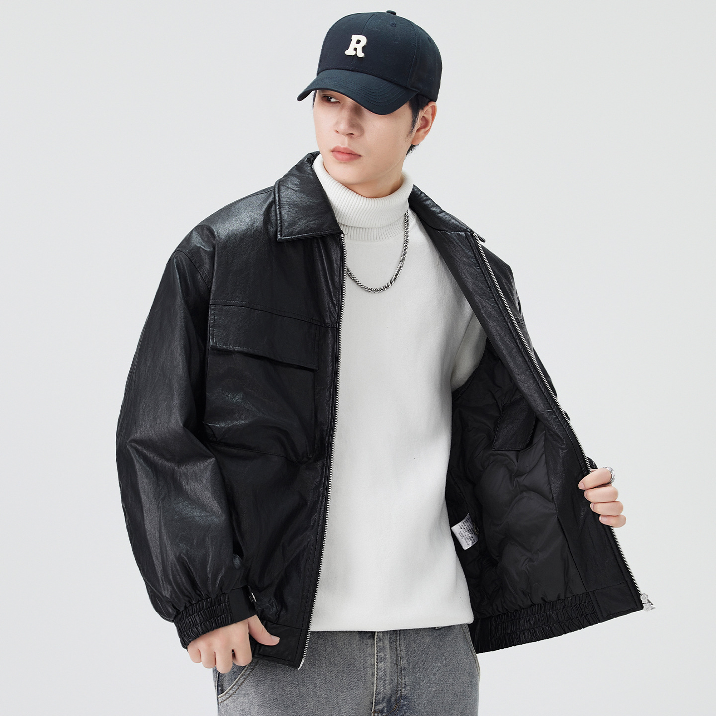 2025 invierno nuevo chaqueta de plumón hombre chaqueta de cuero ligera chaqueta de invierno chaqueta de vaqueros retro japoneses calentamiento
