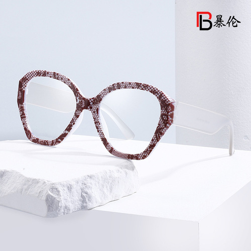 2024 new cross-border color matching multi-sided anti-blue light flat mirror European and American fashion personality plain eyeglass frame BL6859