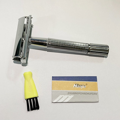 Nanjie manual razor, old-fashioned shaving holder, stainless steel double-sided razor blade, old-fashioned shaving holder