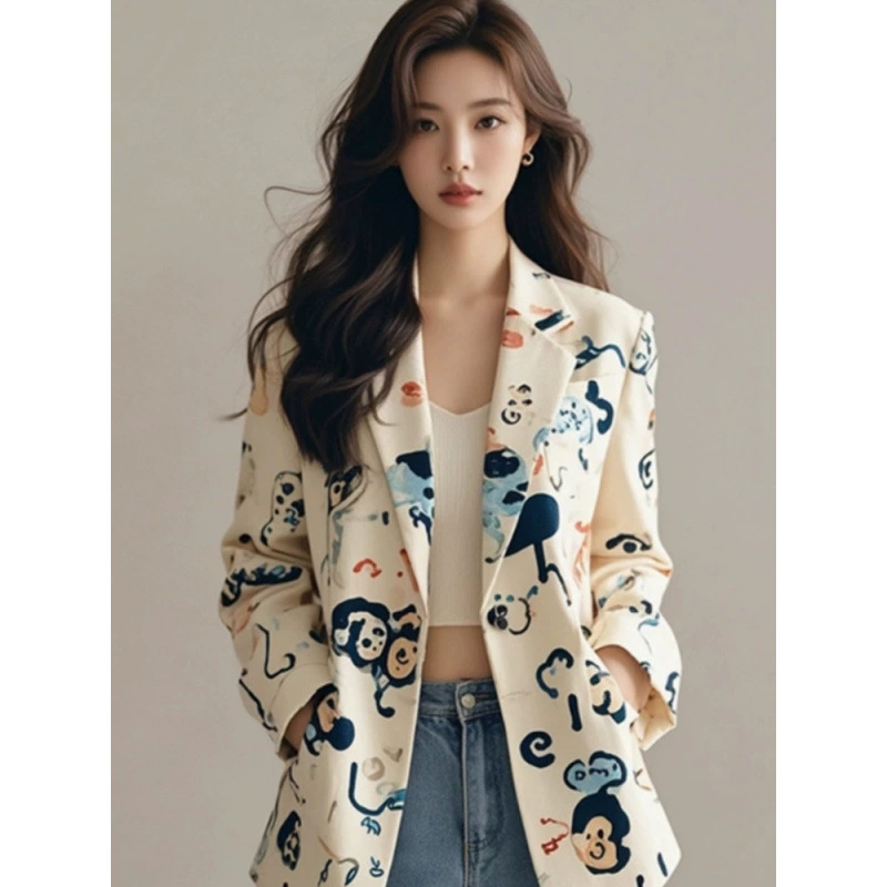 Бежевый блейзер в корейском стиле, элитный маленький костюм, осень 2025, миниатюрный темперамент