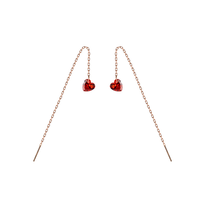 Eloch s925 plata corazón largo orejas temperamento coreano simple diamante rojo amor orejas orejas E6178