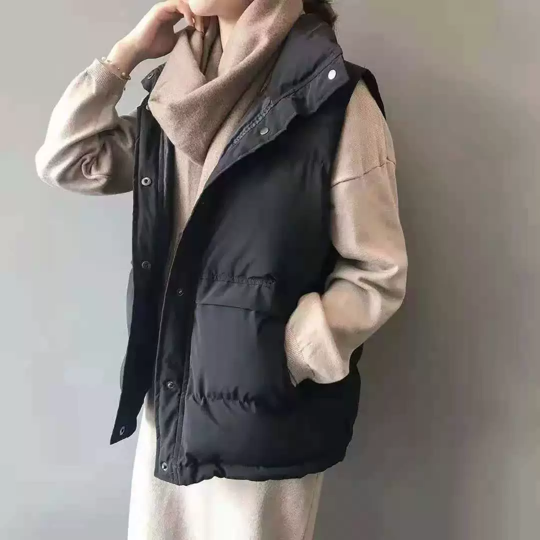 Жилет с пухом, короткие демисезонные тёплые джинсы для студентов, oversize, корейский стиль