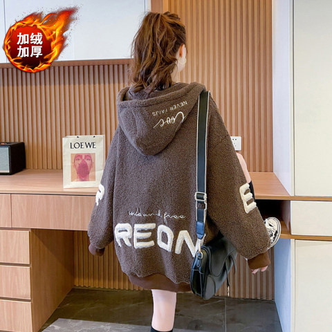 plus size Women's Lamb Velvet fleece-lined Thickened Hooded Sweatshirt for Women plus size Women's Lamb Velvet fleece-lined Thickened Hooded Sweatshirt for Women