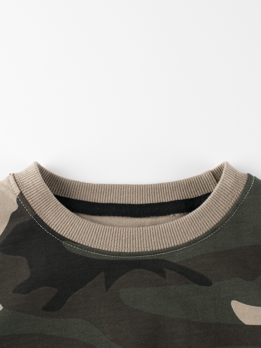 27kids ropa para niños transfronterizos 2025 primavera y otoño suéter para niños falso dos ropa para bebés camuflaje de una pieza
