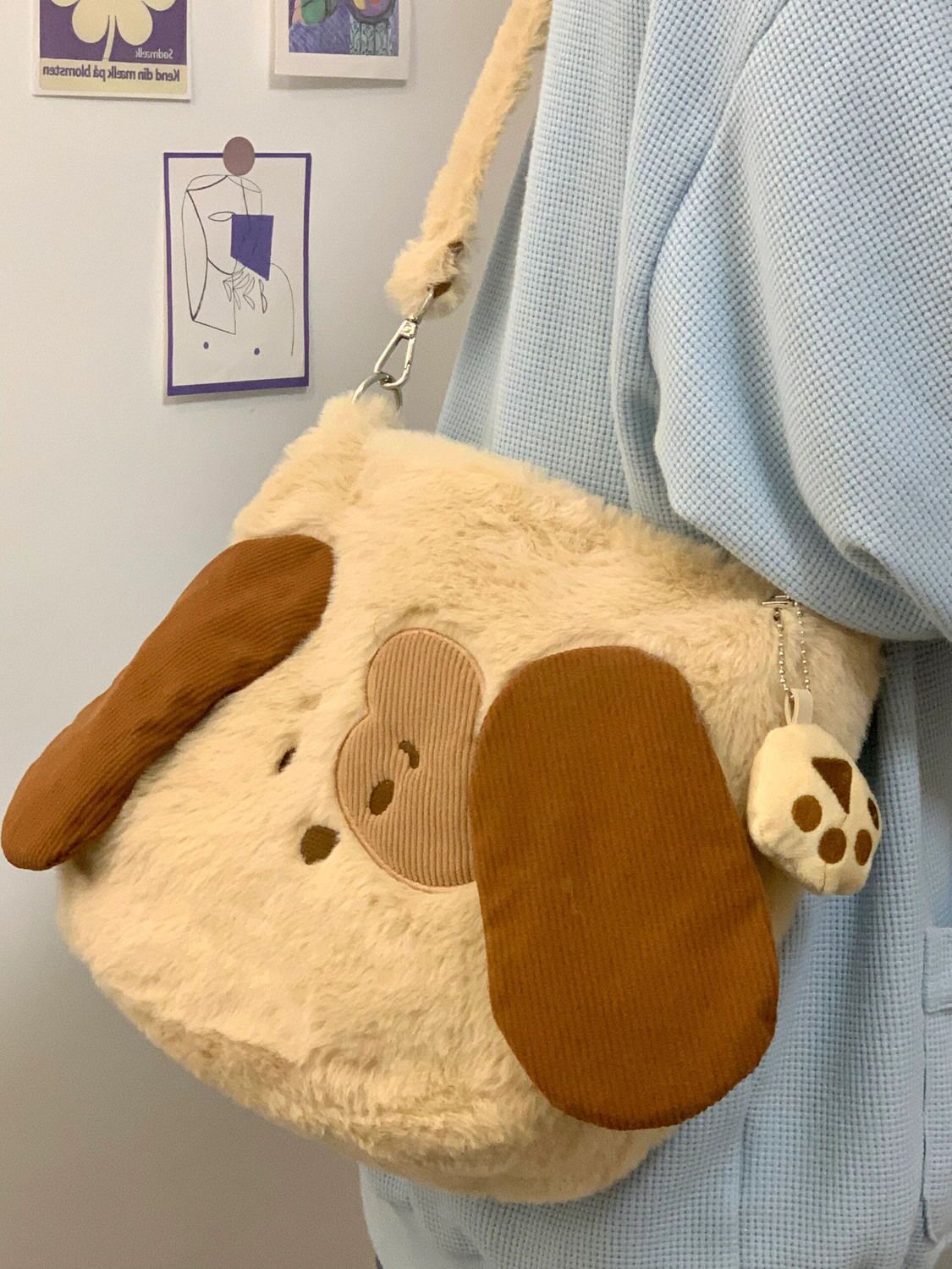 600g Weight Polyester Lining Material Zipper Closure Type Women's Medium Plush Animal Cute Streetwear Oval Zipper Shoulder Bag