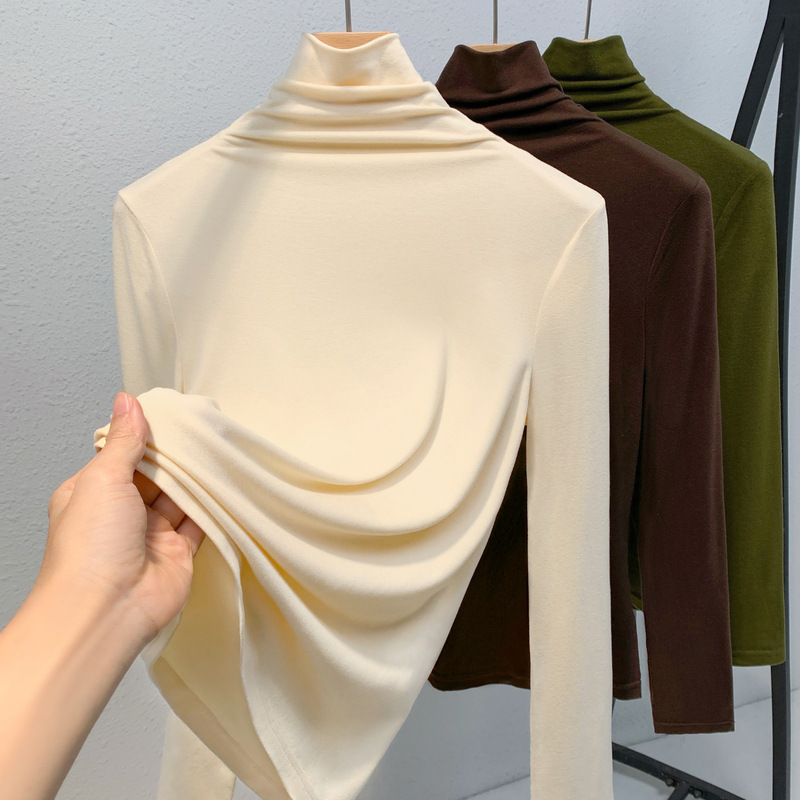 Mujeres cuello alto terciopelo bottoming camisa 2023 nuevo color sólido de las mujeres aminoácidos piel inferior ropa caliente interior calefacción superior image 2
