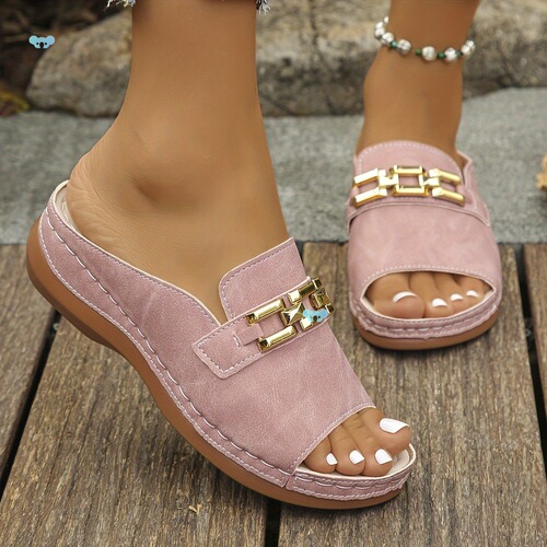 Pink Slope Heel Sandals, Pink, Plus Size, Thick Soled