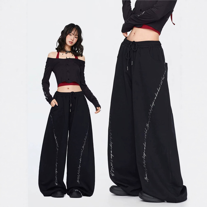 Trendy street dance hip-hop American style and jazz dance curved-leg pants for women, summer dance drapey slimming wide-leg pants Trendy street dance hip-hop American style and jazz dance curved-leg pants for women, summer dance drapey slimming wide-leg pants