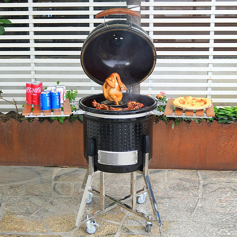 Inventario de 22 pulgadas acero inoxidable metal cerámico horno de barbacoa estilo americano BBQ horno de cerámica fumigado KamadpGrill