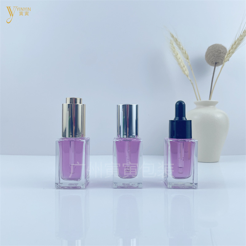 现货20lml小方形化妆品玻璃瓶水乳精华液瓶 精华液瓶精油瓶分装瓶