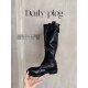 Grape Mom studiolee Vintage Washed Horse Leather High Barrel Slimming Medium Long Boots Thick Heel Thick Bottom Knights Boots for Women