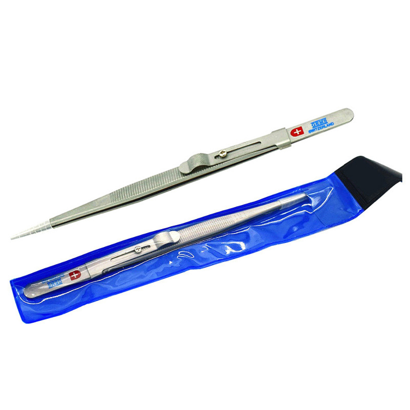 带锁扣钻石珠宝镊子1.5mm修边可调节锁位加硬带槽不锈钢镊子