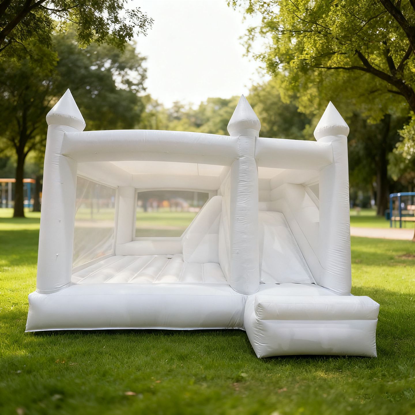 Trampolín blanco infláble boda castillo trampolín de boda europea y americana fotografía al aire libre propuesta de boda