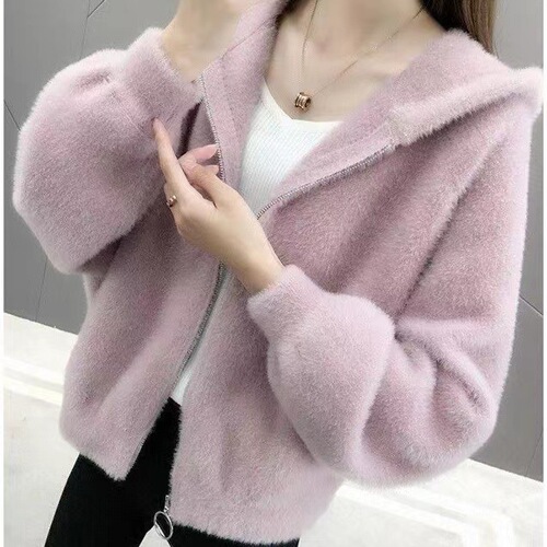 Women's Fashionable Autumn/Winter Korean Version New Versatile and Ethereal Water Fox Faux Fur Long-Sleeve Top Loose Knit Cardigan