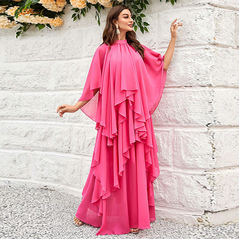 KY108 Fashion stand collar cape sleeve elegant multi-layered cake dress banquet elegant chiffon bridesmaid dress