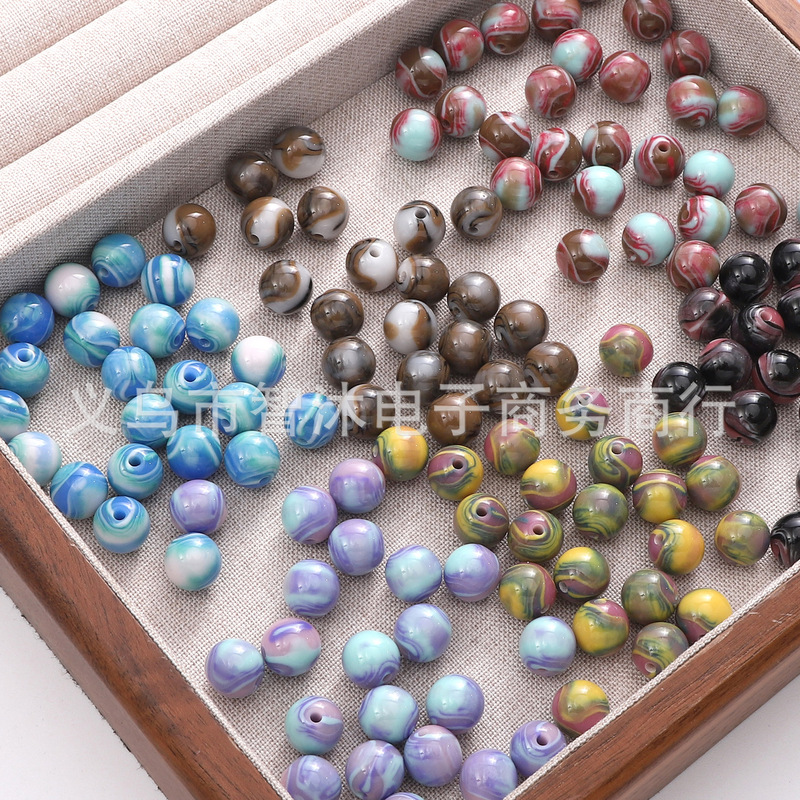 レトロな油絵スタイルの金メッキ樹脂アクリルビーズビーズルースビーズ手作り diy アクセサリーブレスレットネックレス素材|undefined