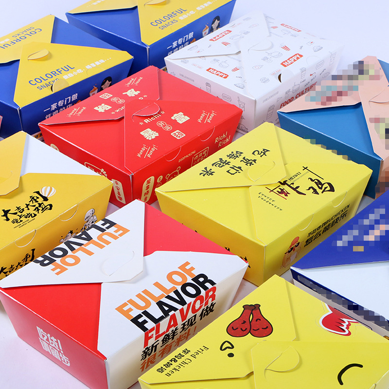 免折叠炸鸡韩式盒防油白卡纸盒一次性外卖餐饮盒小吃炸鸡鸡腿盒子