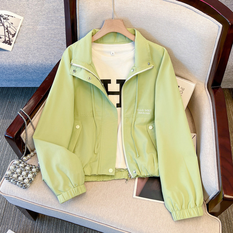 Gorgeous Green Stand-Collar Baseball Jacket for Women, 2026 Spring and Autumn New Style, Super Popular, Age-Reducing Short Jacket