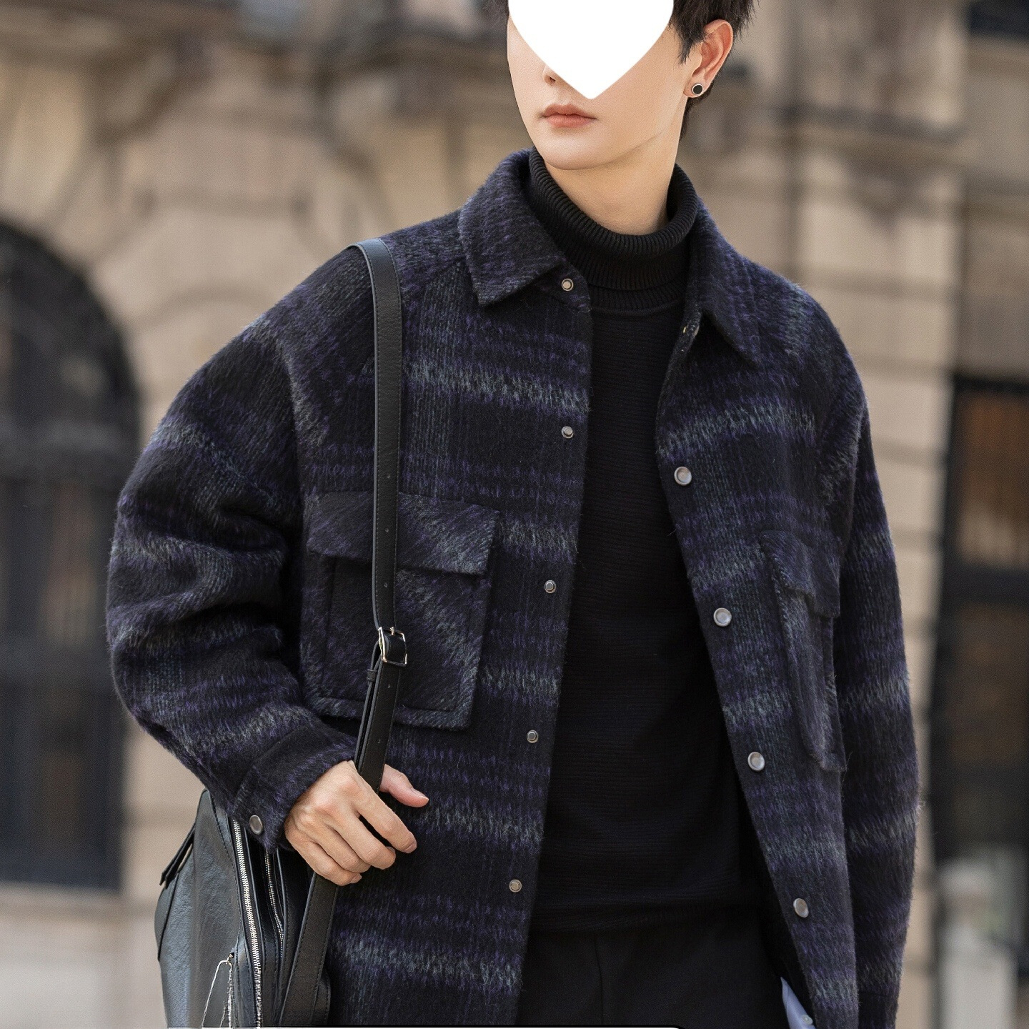 双面绒大衣短款男士夹克2025秋冬季新款休闲羊毛呢子痞帅格子外套