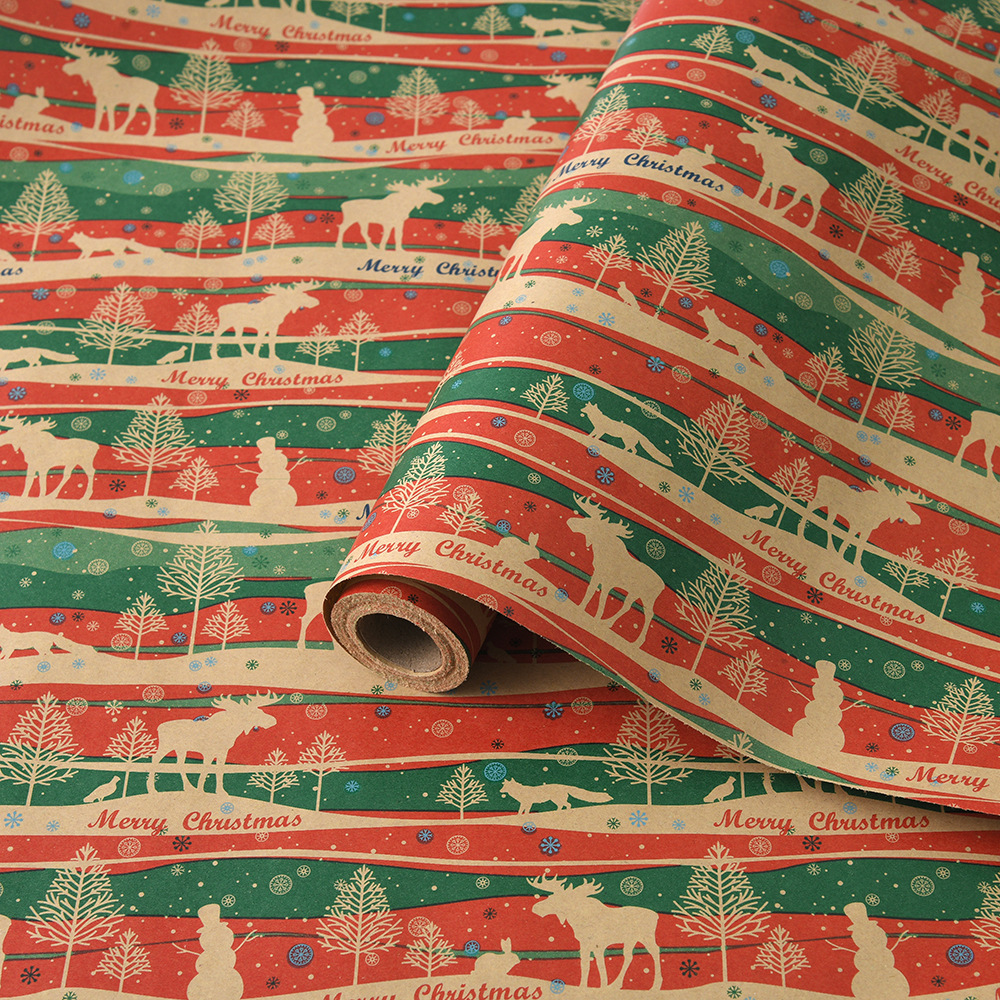 Venta caliente transfronteriza, rollo de gran tamaño, papel de regalo de Navidad, papel kraft retro, papel de regalo de Navidad, papel de regalo