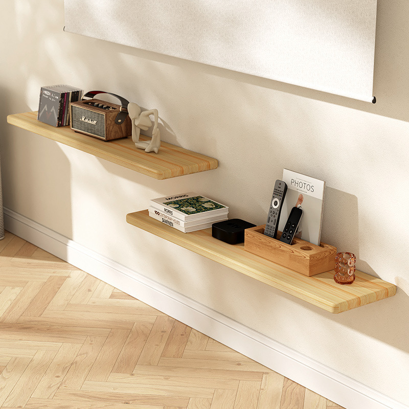 Nórdico moderno minimalista de una sola palabra estante de pared de partición estante dormitorio sala de estar estante de madera maciza colgante de pared estante de almacenamiento de pared