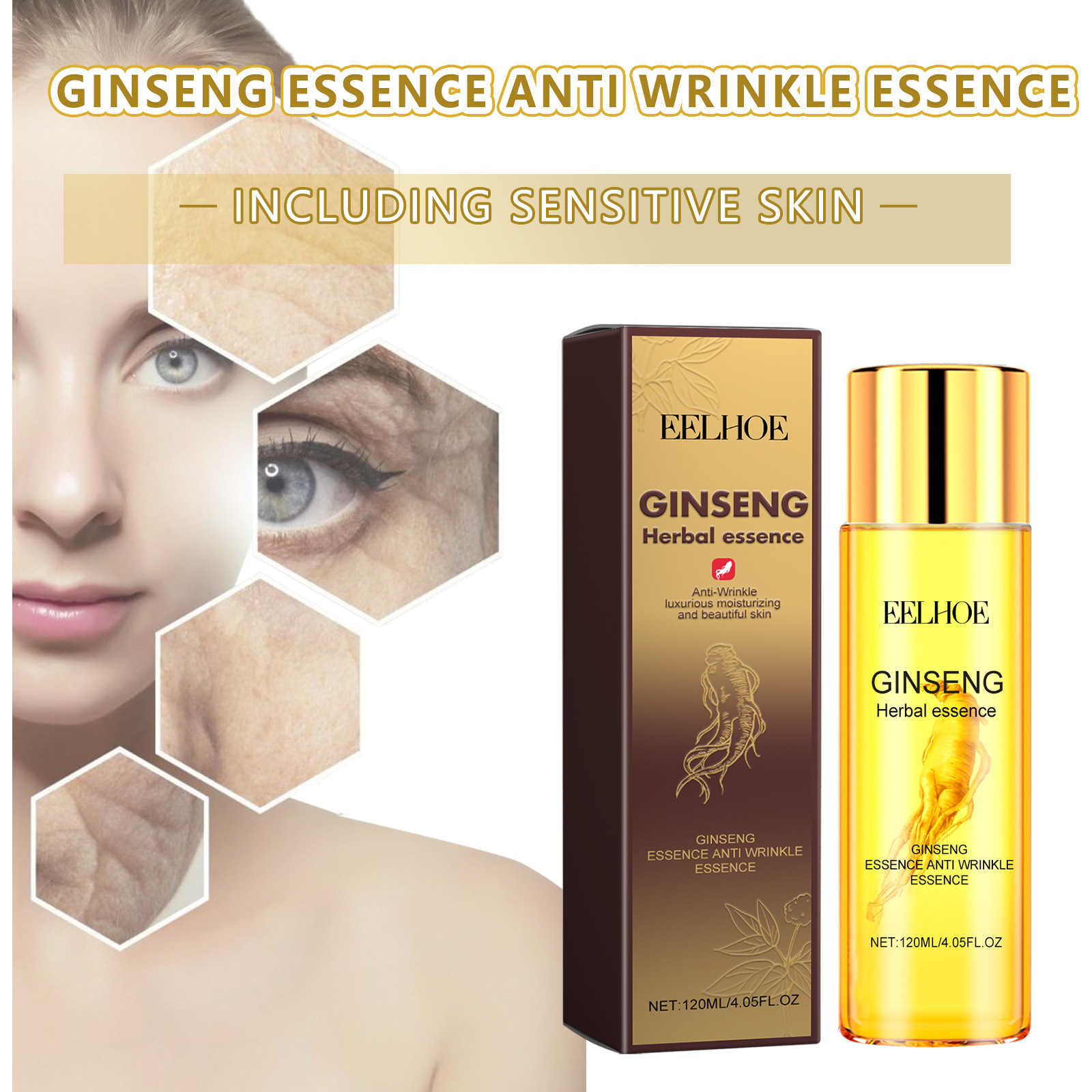 Eelhoe Ginseng Polypeptide Essence Gentlely Cares for Facial Skin, Making It Soft, Smooth and Elastic