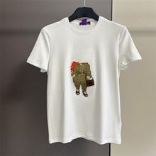 9027女士美系新款羊皮刺绣红围巾飞行员小XIONG莼棉短袖T恤衫