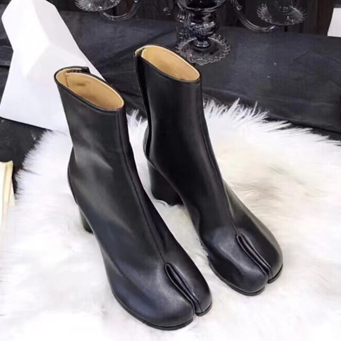 2024 foreign trade new European and American split toe slim thick heel high heel fashion niche low sleeve plus size women's boots women's shoes