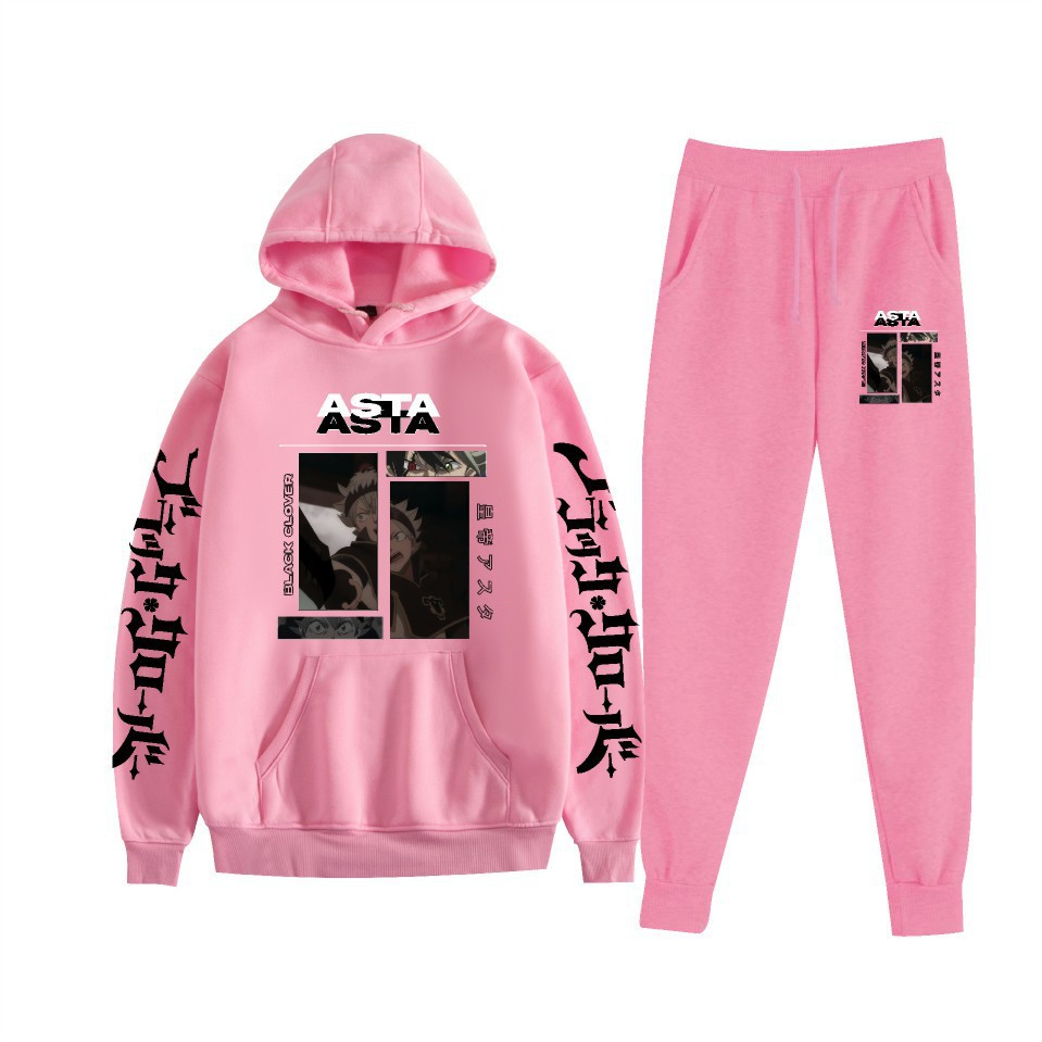 Traje de suéter con capucha suelto de dos piezas de trébol de cuatro hojas negro para hombres y mujeres con estampado de letras nuevas transfronterizas