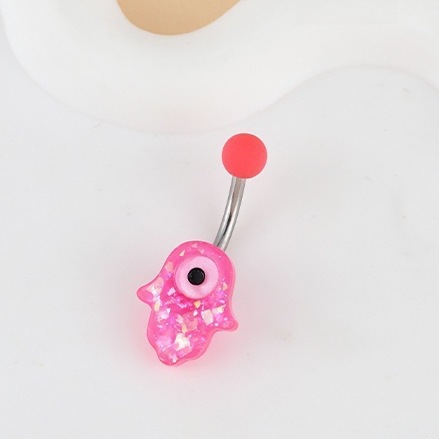 Cute Pink Bear And Evil Eye Belly Button Ring For Women_voghion.com