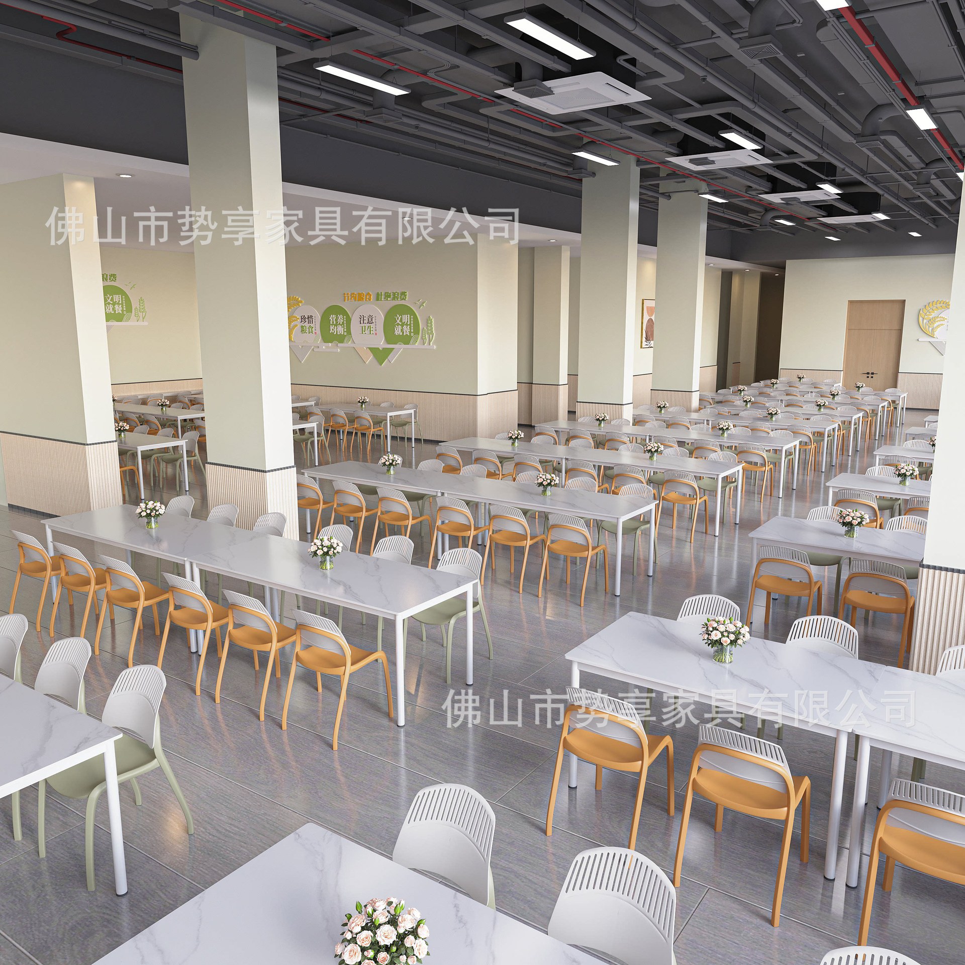 Commercial Staff Restaurant Tables and Chairs for 4-6 People, Factory Staff Canteen Tables and Chairs, Food Court School Cafeteria Tables