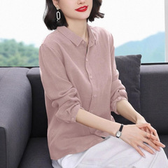 棉麻衬衫女长袖2025春秋季新款韩版翻领大码宽松中年气质文艺上衣