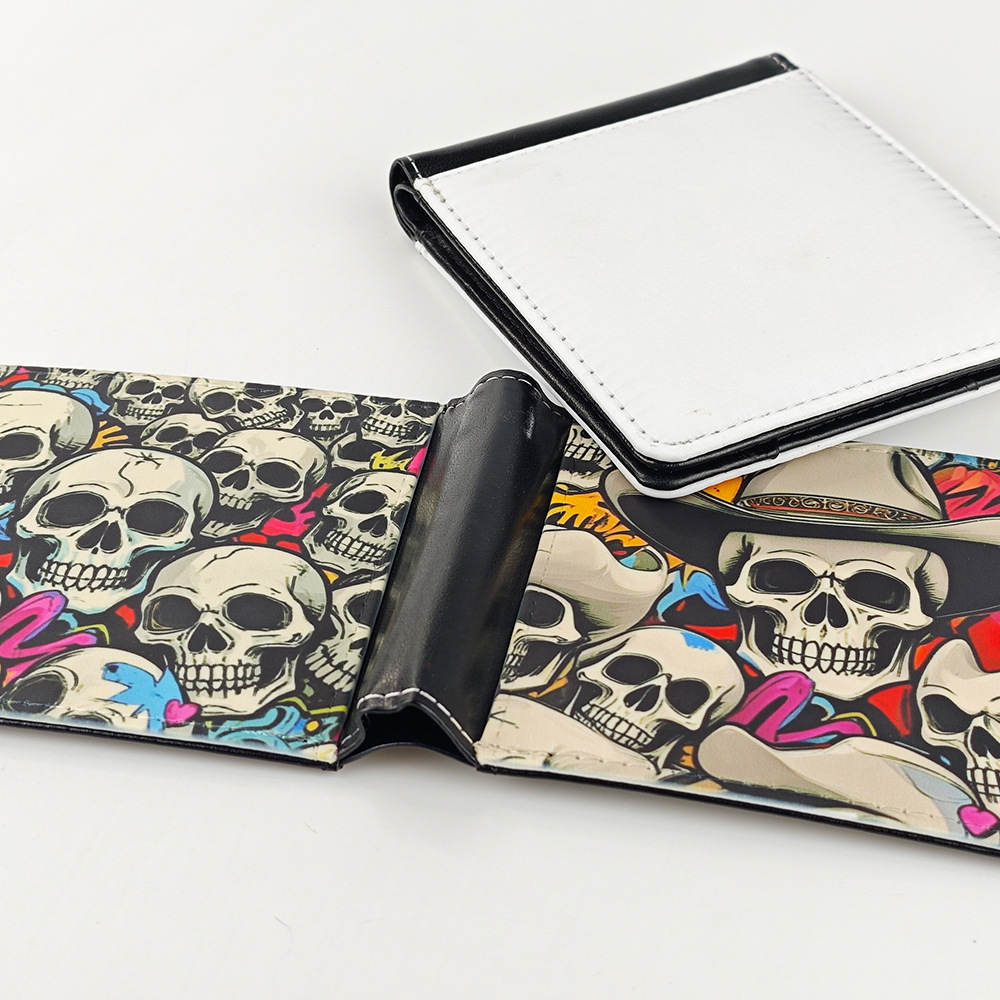 Fábrica directa de transferencia de calor billetera transfronteriza en blanco PU cuero tarjeta de sublimación en caliente billetera plegable al por mayor