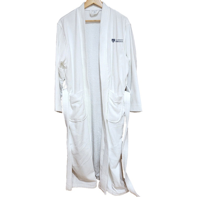 Pure Cotton Towel Material Cut Velvet Thickened Hotel Bathrobe Wholesale Men and Women Absorbent Beauty Salon Nightgown Pure Cotton Bathrobe