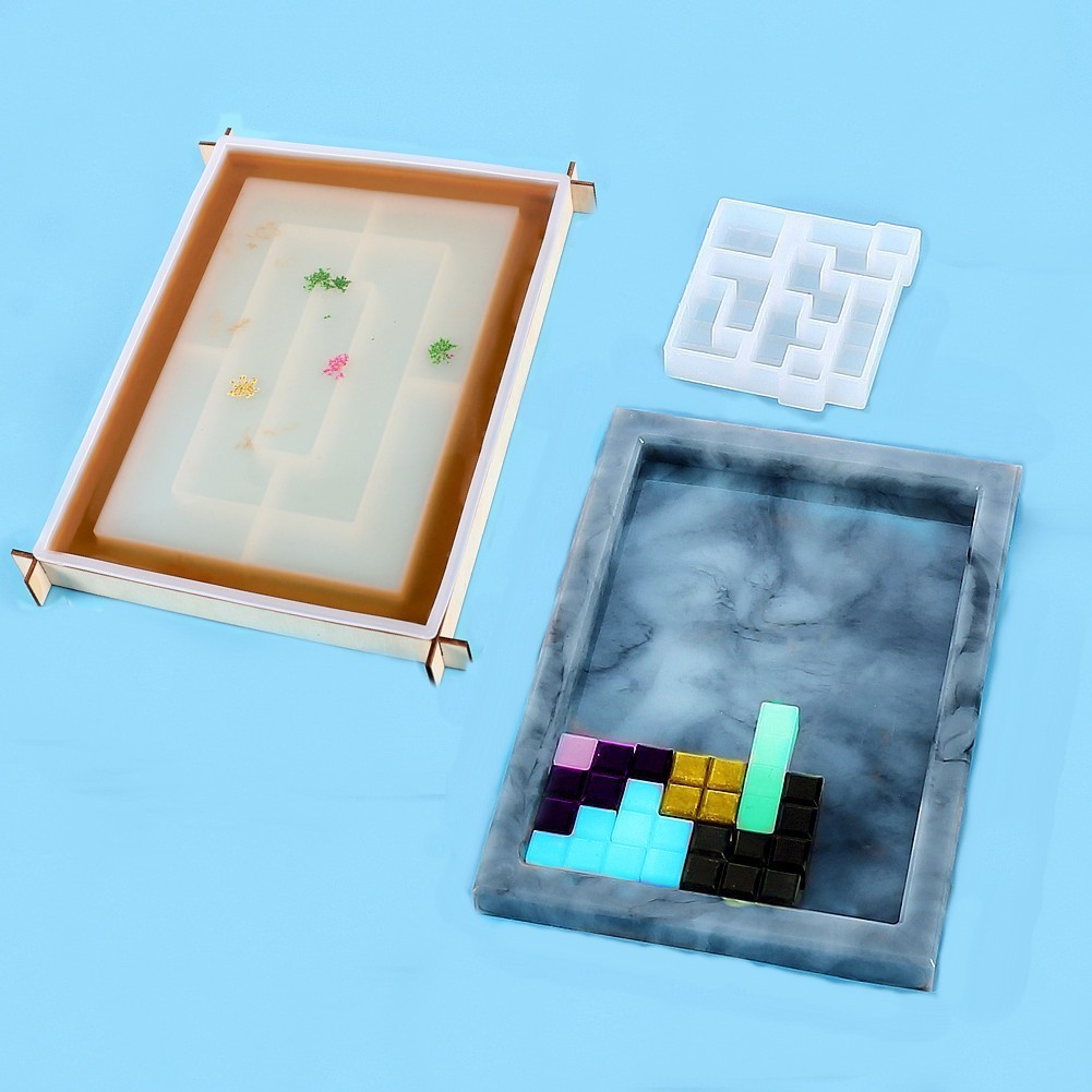 diy水晶滴膠模具俄羅斯方塊模具 鏡面拼圖製作創意硅膠模具