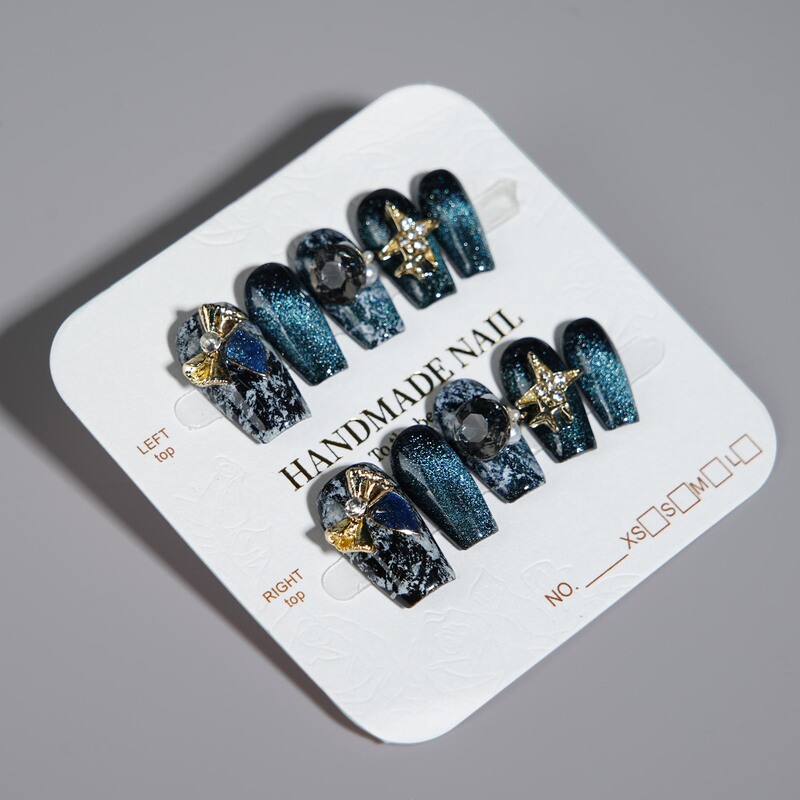 New Handmade Short Style Simple Wearable Nails Blue and Black Gradient Pure Desire Fairy Hottie Removable Nail Art Patch New Handmade Short Style Simple Wearable Nails Blue and Black Gradient Pure Desire Fairy Hottie Removable Nail Art Patch